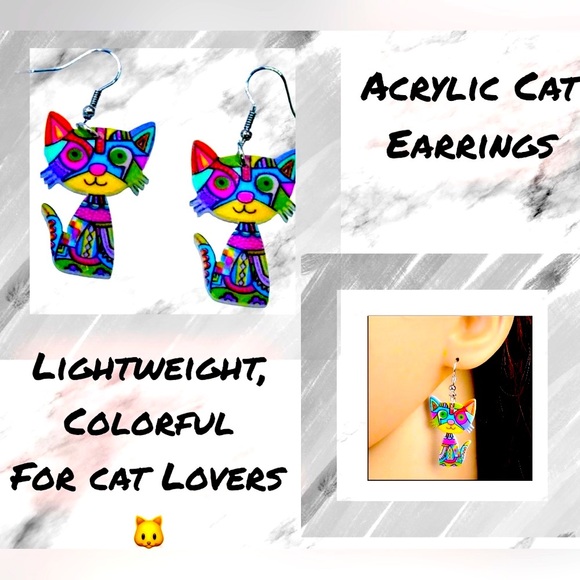 🎉HP🎉 Cat Kitten Multicolored Acrylic Dangle Earrings - Picture 4 of 6